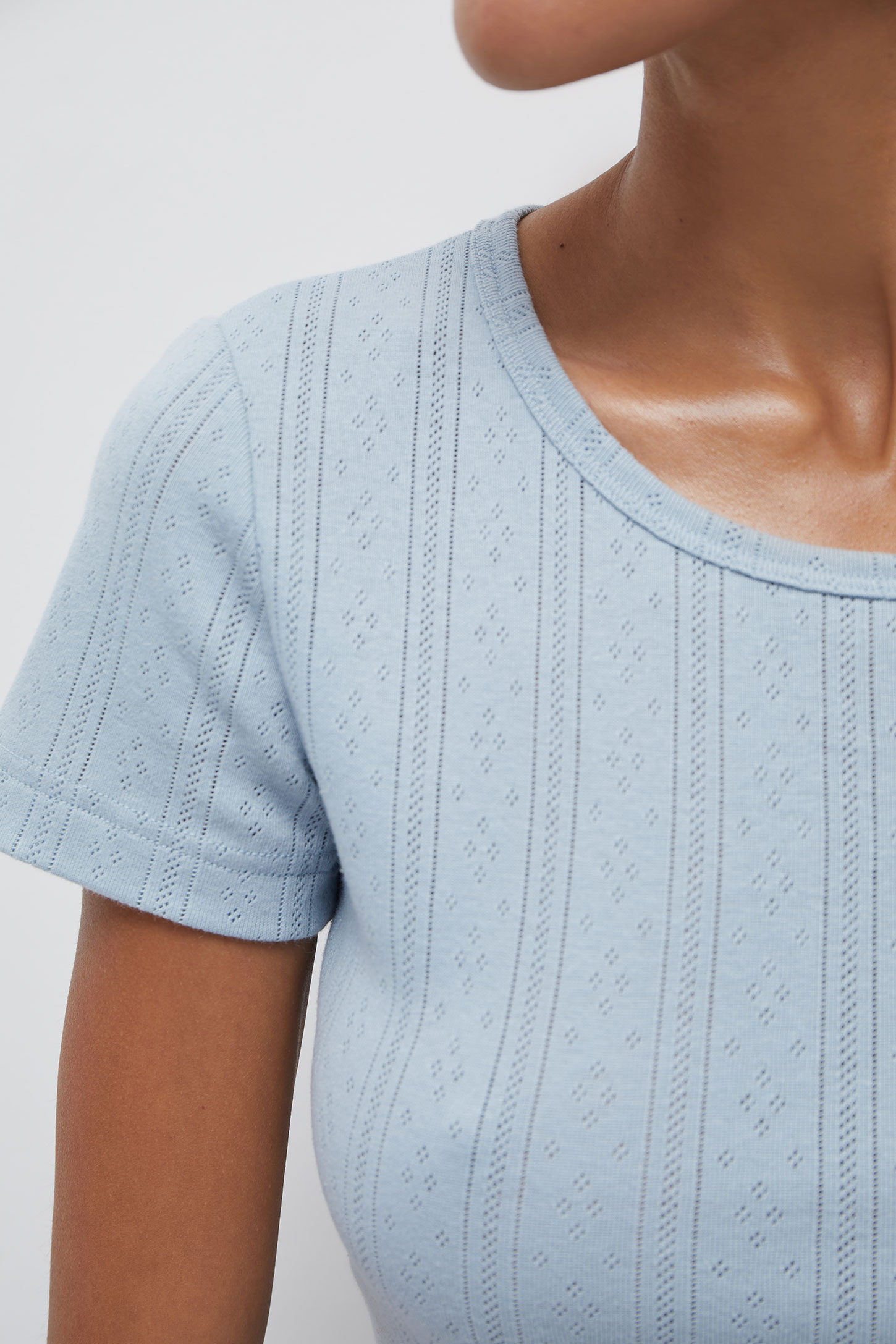 Cropped openwork knit T-shirt Pointelle – фото № 3