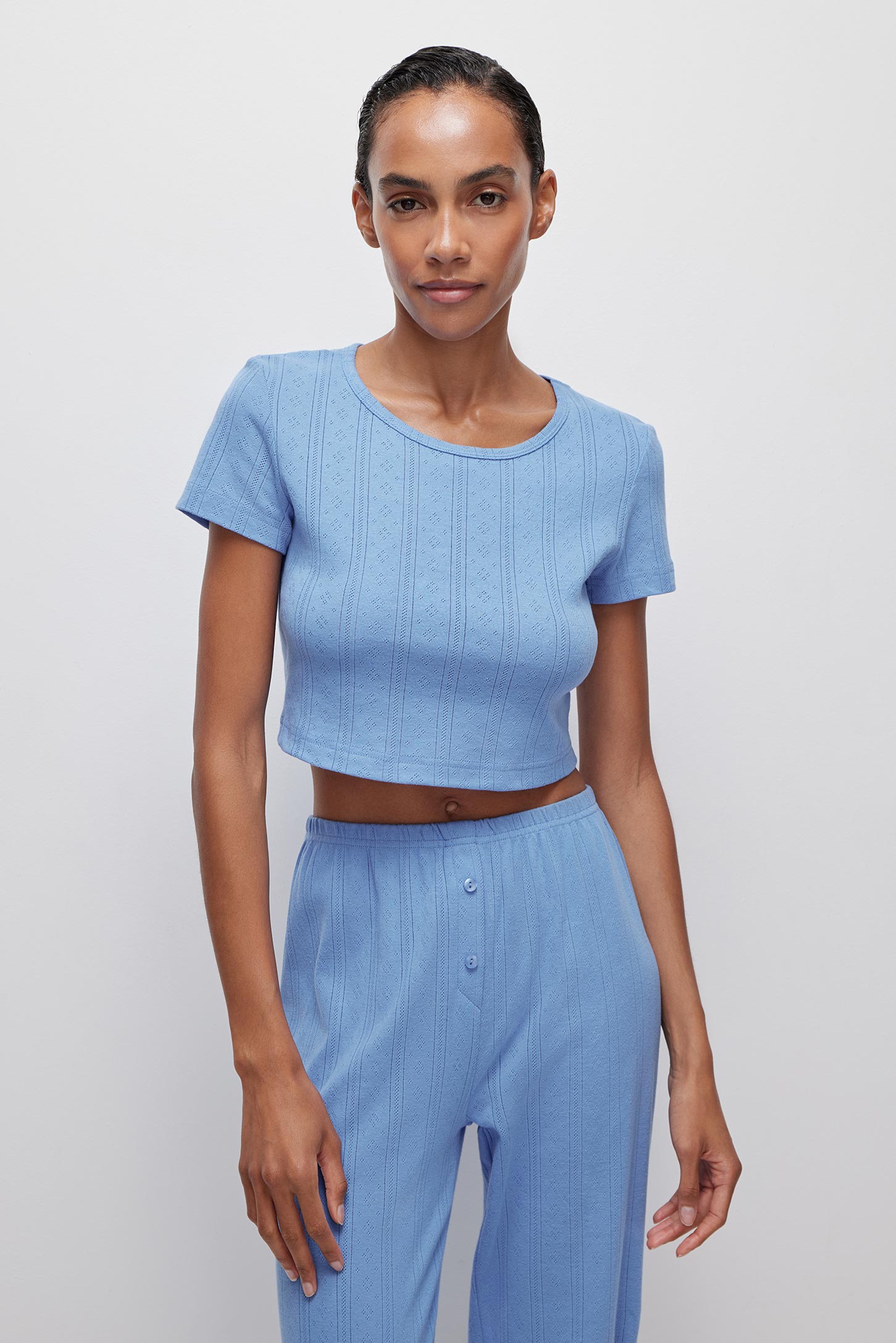 Cropped openwork knit T-shirt POINTELLE – фото № 2