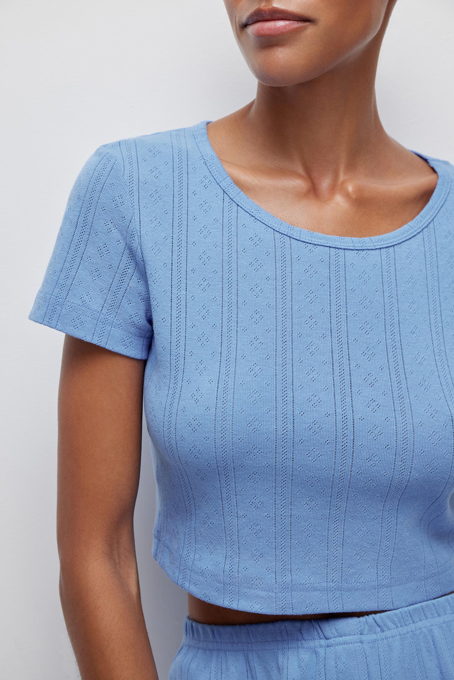 Cropped openwork knit T-shirt POINTELLE – фото № 3