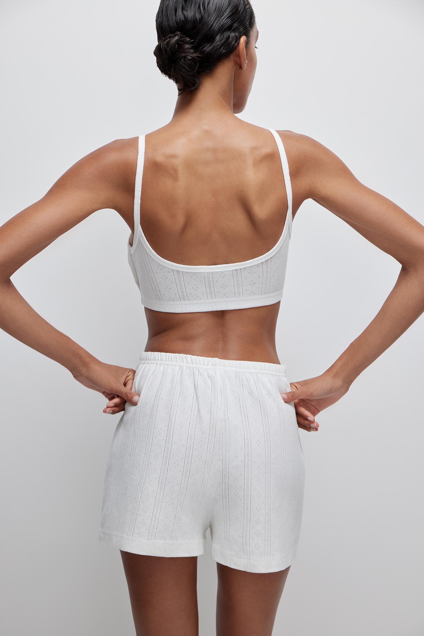 Openwork knit shorts with mock fly POINTELLE – фото № 4
