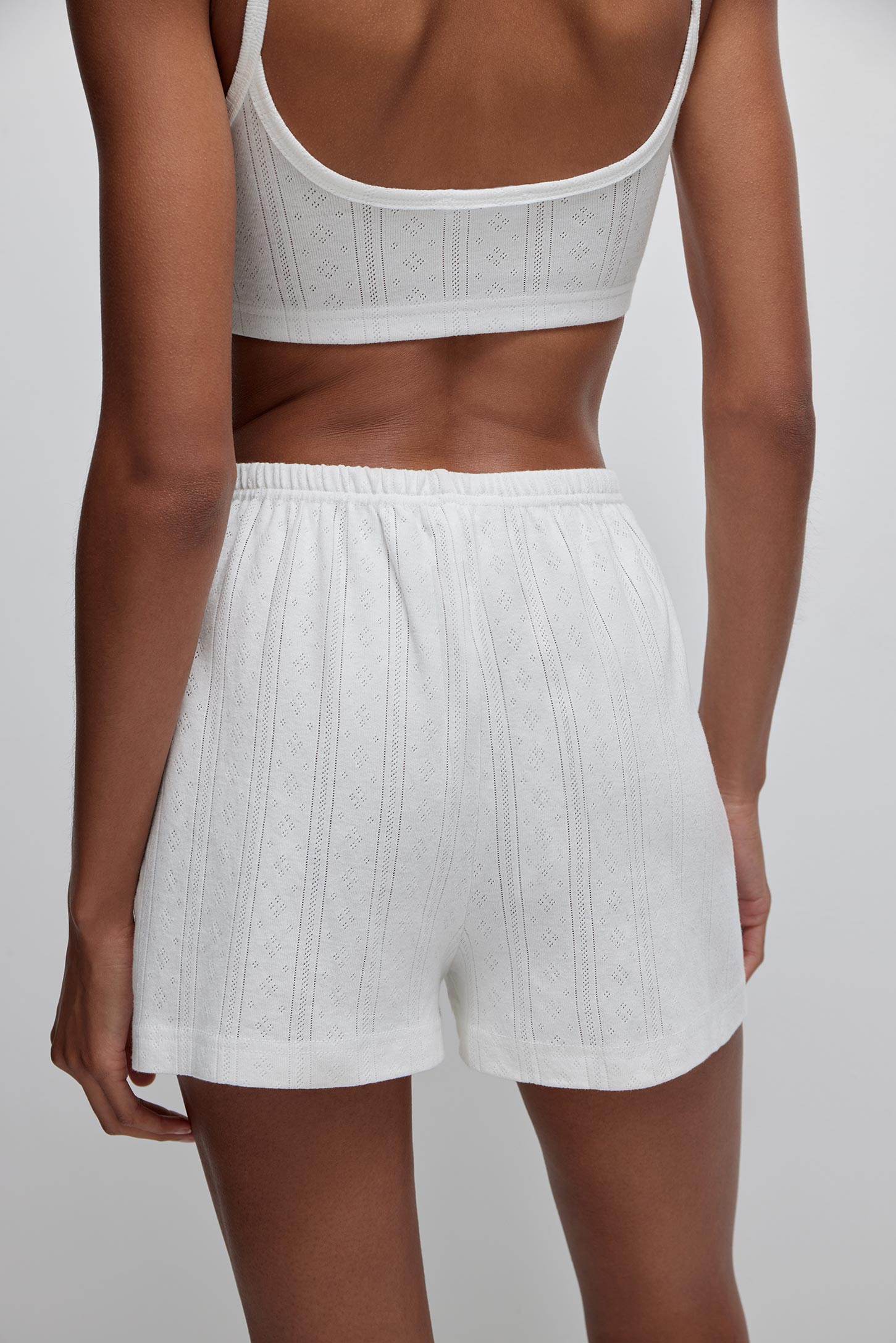 Openwork knit shorts with mock fly POINTELLE – фото № 5